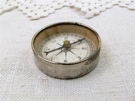 Antique German Round Hand Held Compass With A Mirror Vintage Circular