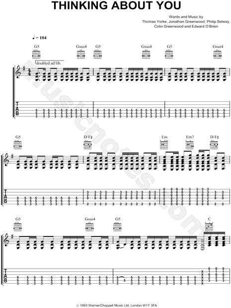 Radiohead Thinking About You Guitar Tab In G Major Download And Print