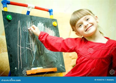 girl draws   blackboard stock photo image  caucasian class