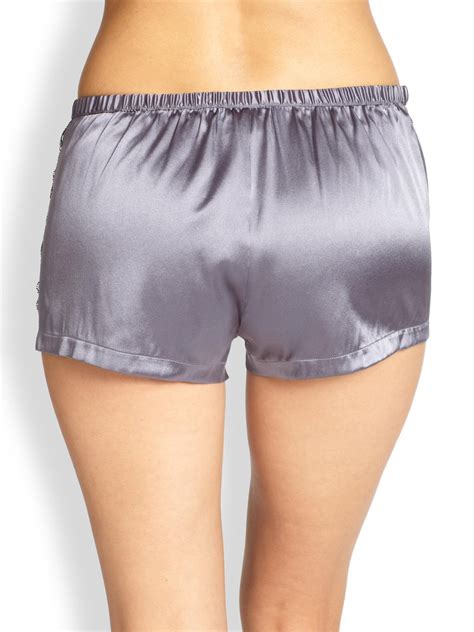 la perla silk blend pajama shorts in gray lyst