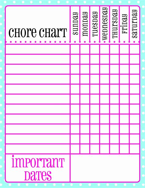 printable chore chart template awesome  printable chore chart