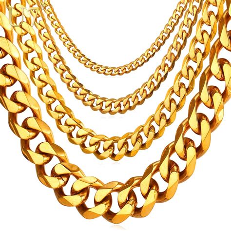 u7 hip hop cuban link chain gold color men jewelry long choker 0 3cm 0