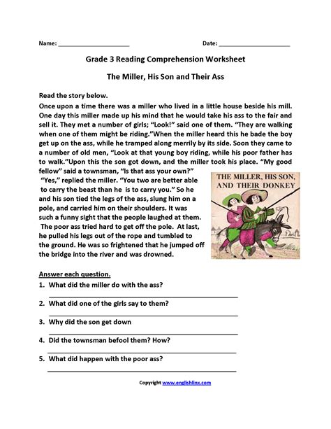 grade reading comprehension worksheets multiple choice