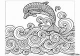 Dolphin Coloring Waves Dolphins Pages Adult Adults Mandala Water Jumping Color Printable Animals Sketch sketch template
