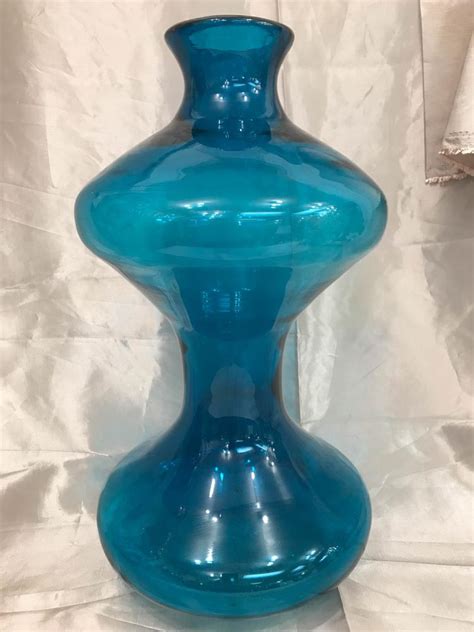 1950 S Unique Shaped Turquoise Glass Vase