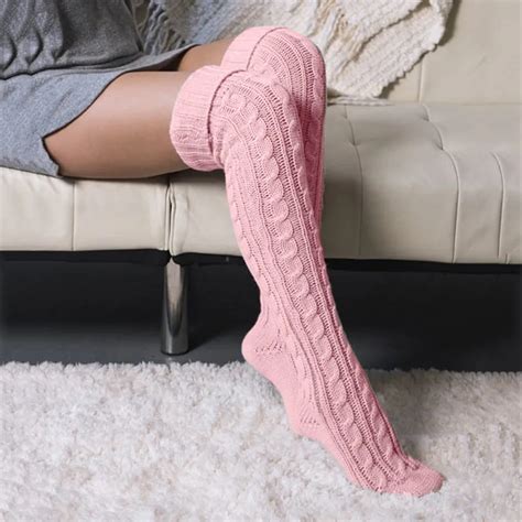 women knitted knee high socks girls ladies sexy solid color thigh high
