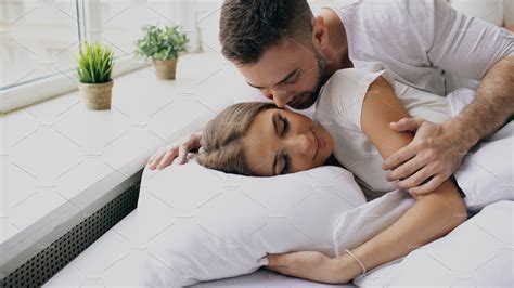 Young Beautiful And Loving Couple Wake Up At The Morning Attractive