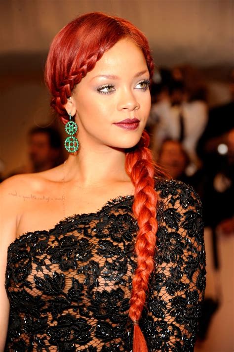 rihanna s red braid in 2011 best celebrity braids of the 2010s