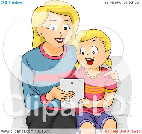 clipart of a happy blond white mother teaching her