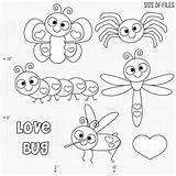 Coloring Butterfly Pages Drawing Ladybug Valentines Bee Valentine Bug Kids Bugs Dragonfly Cartoon Sold Etsy sketch template