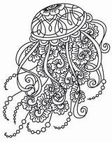 Coloring Jellyfish Jelly Drifting Mandalas Poisson Paisley Underwater Zentangle Quallen Ausmalen Piping Qualle Zen sketch template