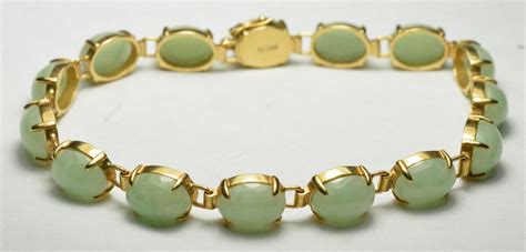14k yellow gold jade bracelet cabochon cuts length 7″ tangible