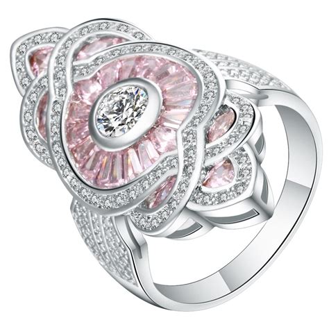 big rose cubic zirconia flower rings female white gold filled jewelry gift luxury ringen white