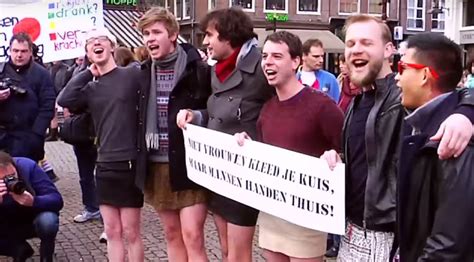 dutch men put on mini skirts to support victims of sex attacks video photos — rt world news