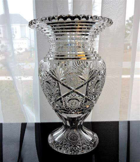 American Brilliant Cut Glass Footed Vase Attributed To Hawkes Etsy
