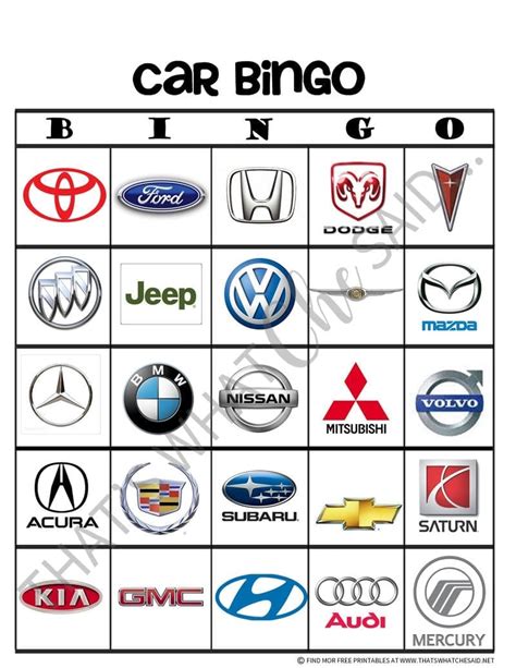 car bingo printable freeprintabletmcom freeprintabletmcom