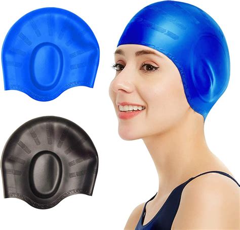 2 Pcs Swim Caps Cover Ears Durable Silicone Non Slip Waterproof