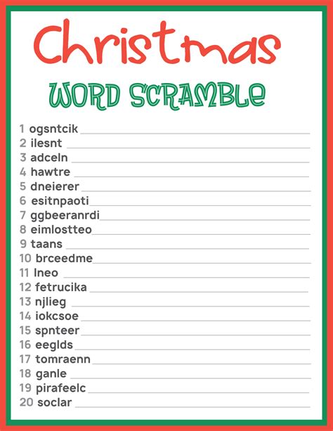christmas word scramble printable game     printablee