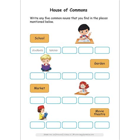 grade  nouns worksheets  learning noun worksheets  elementary school printable