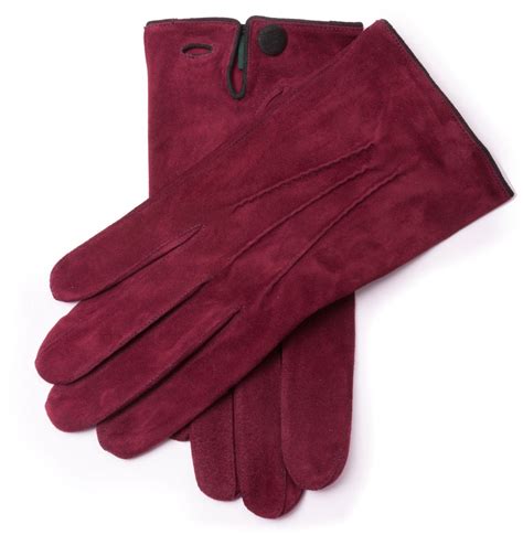 burgundy red suede unlined mens leather gloves  button  fort