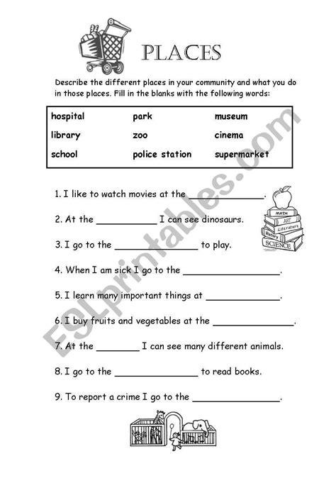 places   community esl worksheet  tessaturtle