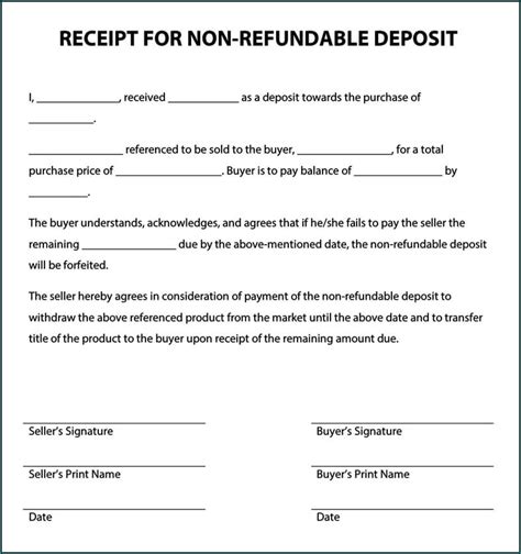 printable car deposit receipt template