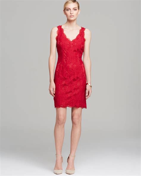 adrianna papell dress sleeveless v neck lace overlay sheath in red lyst