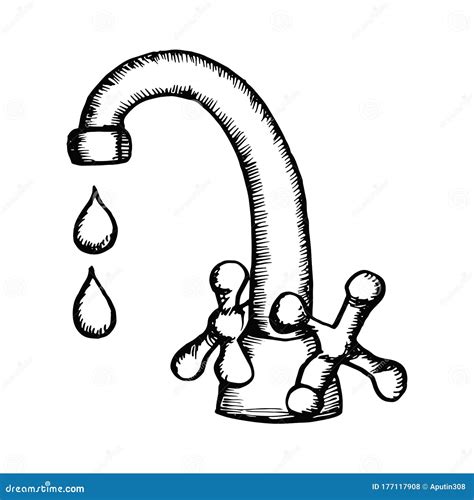 faucet water tap sketch drawing   white background stock vector illustration  equipment