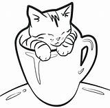 Coloring Kitten Pages Cat Cup Kittens Cute Drawing Kids Sheets Tea Realistic Printable Print Cats Colouring Color Kitty Christmas Lovely sketch template