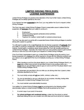 fillable  limited driving privileges info suspensionsdoc fax