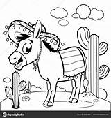 Ezel Woestijn Mexicaanse Donkey Stockillustratie Sombrero Mexicaan sketch template