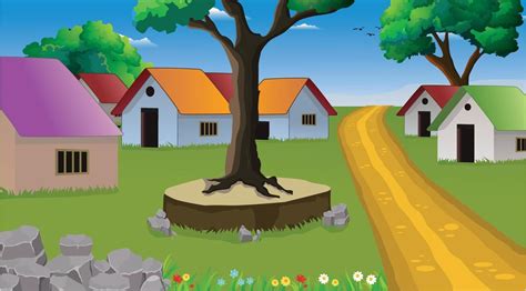 village cartoon background illustration   style cottage
