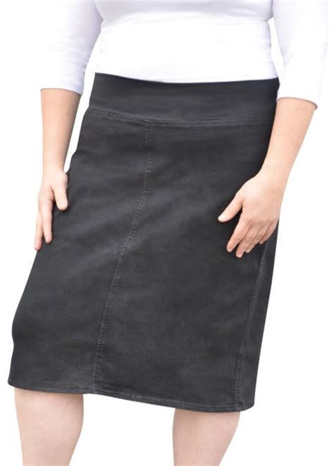 women s straight knee length denim skirt with stretch waistband plus size