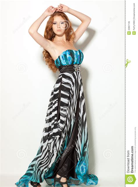 fashion model posing in chiffon dress royalty free stock