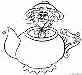 Alice Wonderland Coloring Pages Disney Printable Party Tea Characters Teapot Mad Drawings Bookmark Drawing Book Worm Sheets Hatter Print Adult sketch template
