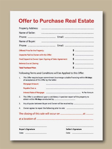 offer  purchase real estate form  real estate offer  purchase