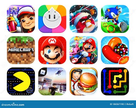 icons collection   popular mobile video games editorial image