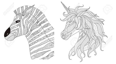 zebra  unicorn stylize  print  coloring book  anti stress