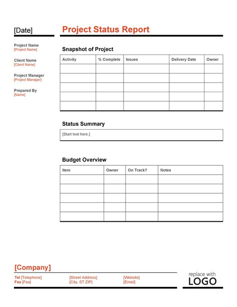 project status report templates word excel  templatelab