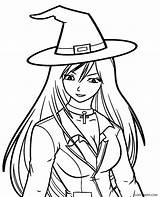 Witch Coloring Pages Anime Printable Kids sketch template