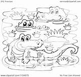 Coloring Swamp Crocodiles Cartoon Illustration Vector Royalty Clipart Visekart Regarding Notes Clipartof sketch template