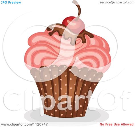 Cartoon Of A Cupcake With Pink Frosting Chocolate Syrup