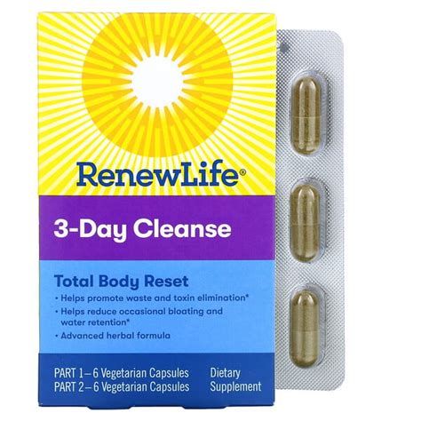 Renew Life 3 Day Cleanse Total Body Reset 12 Vegetarian Capsules