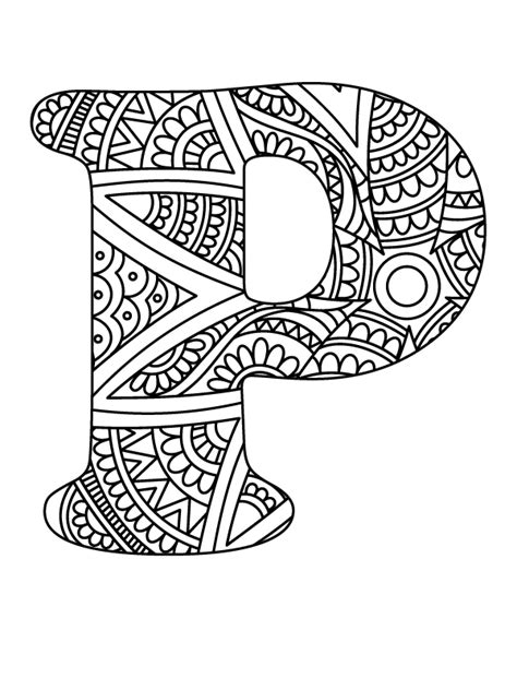 letter p mandala alphabet faerbung seite kostenlose druckbare