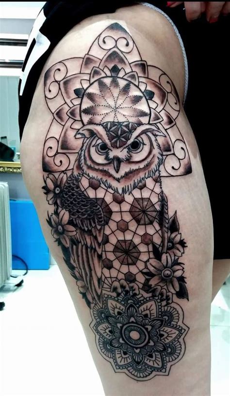mandala owl thigh tattoo owl thigh tattoos thigh tattoos women tattoos