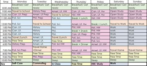 weekly schedule examplefw university  study strategize  succeed