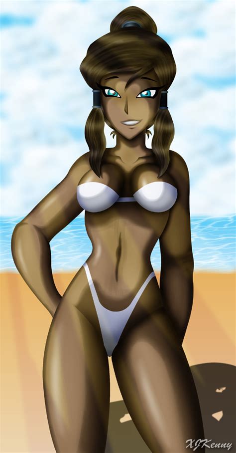 xbooru avatar the last airbender beach bikini blue eyes brown hair dark skin korra ocean