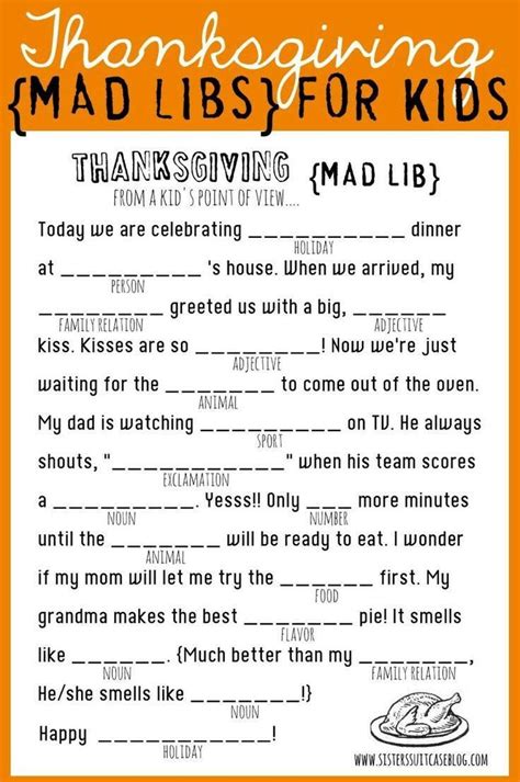 thanksgiving mad libs thanksgiving mad lib thanksgiving activities