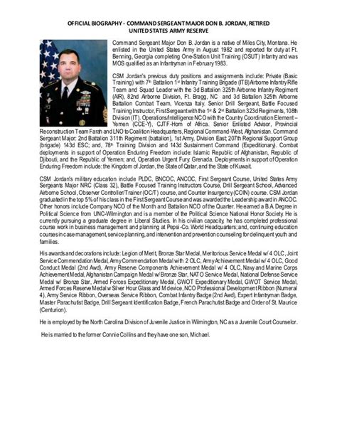 army biography template