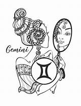 Zodiac Gemini Vector Coloring Sign Girl Horoscope Astrology Beautiful Vecteezy sketch template